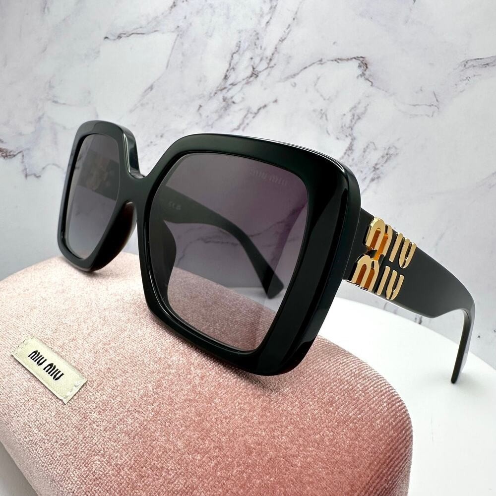 🕶️ Miu Miu Black Oversized Square Sunglasses with Gold Logo ✨ - Picture 7 of 14
